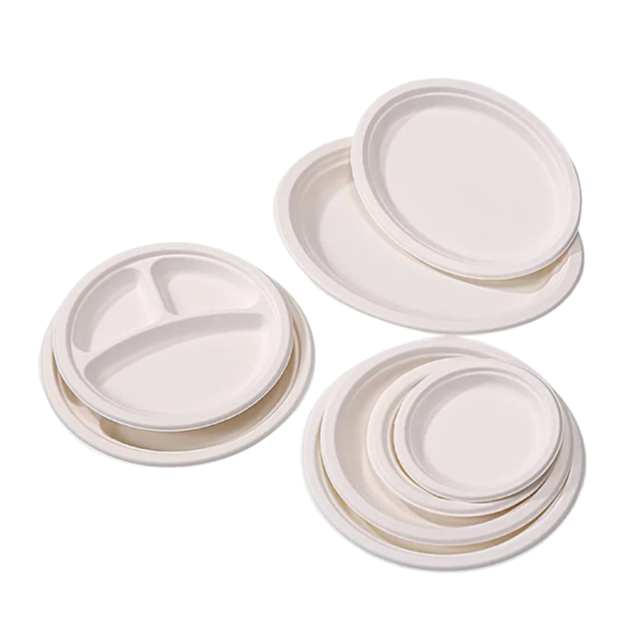 ECO Sugarcane: 3-Compartment Plates 10" Sugarcane Biodegradable - 20pcs