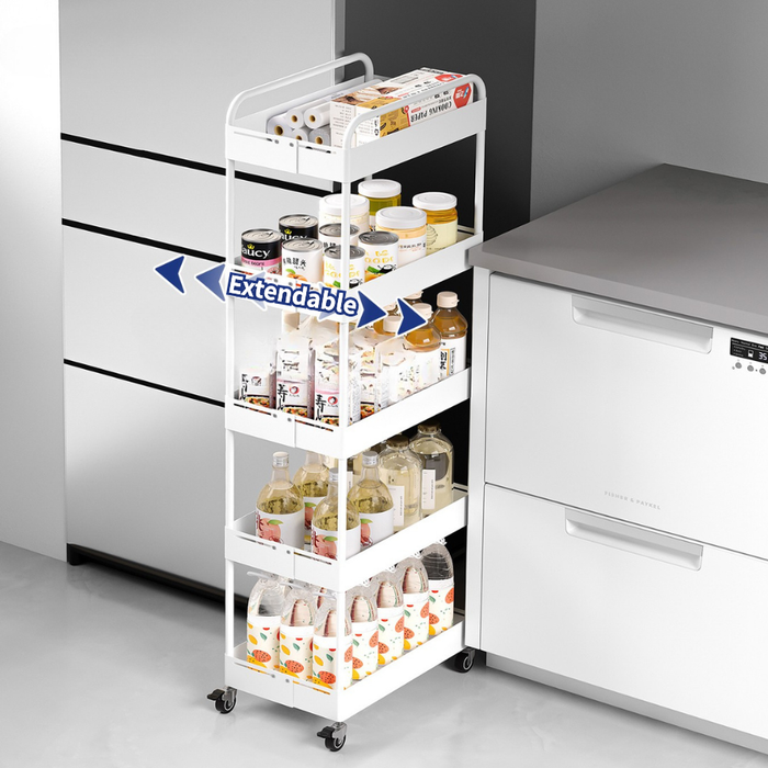Slim Adjustable Kitchen Storage Trolley Rack