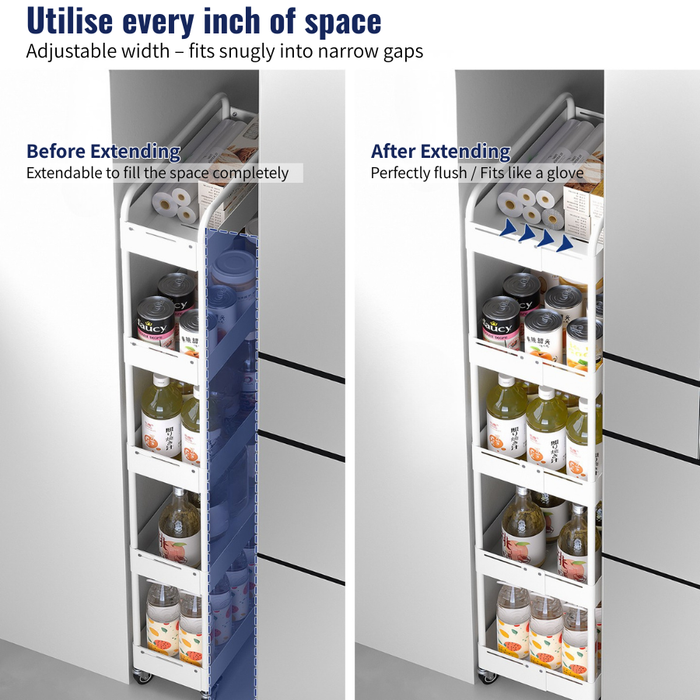 Slim Adjustable Kitchen Storage Trolley Rack