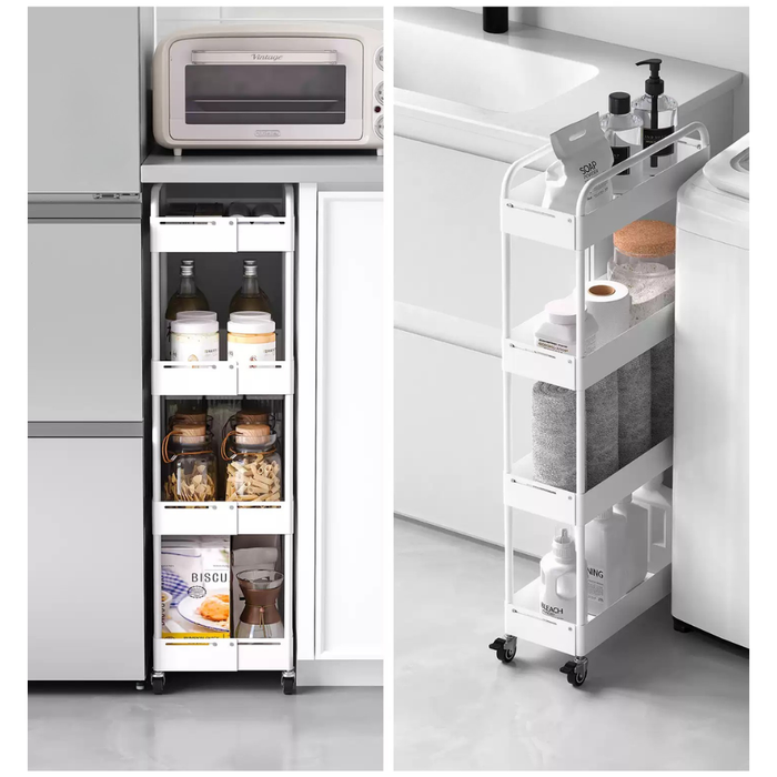 Slim Adjustable Kitchen Storage Trolley Rack