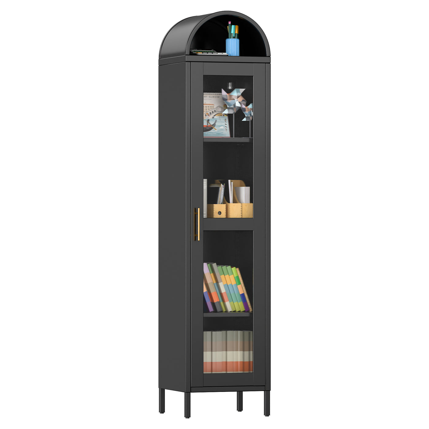 Steel Craft Arcadia 1 Door Slim Display Storage Cabinet Black 5 Tier GM ...