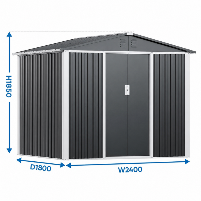 Montel 7.8 x 6 ft Steel Garden Shed Grey