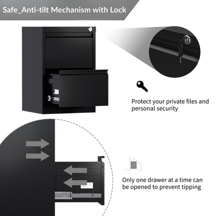 Filex 2 Drawer Office Filing Drawer Cabinet Black