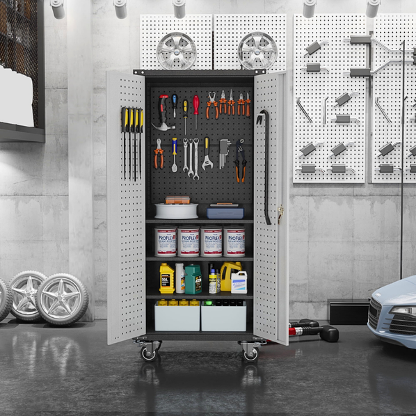 SteelMax Tall Utility Tools Storage Cabinet with wheels Grey