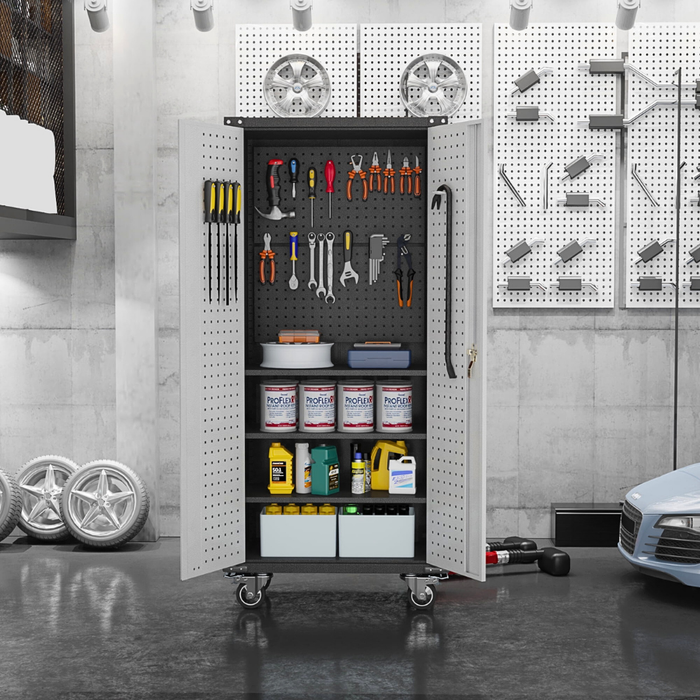 SteelMax Tall Utility Tools Storage Cabinet with DIY Tools and Wheels