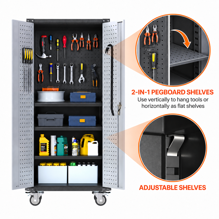 SteelMax Tall Utility Tools Storage Cabinet with wheels Grey