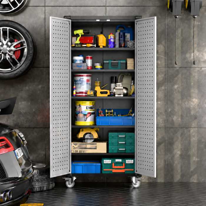 SteelMax Tall Utility Tools Storage Cabinet with wheels Grey
