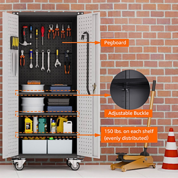 SteelMax Tall Utility Tools Storage Cabinet with wheels Grey