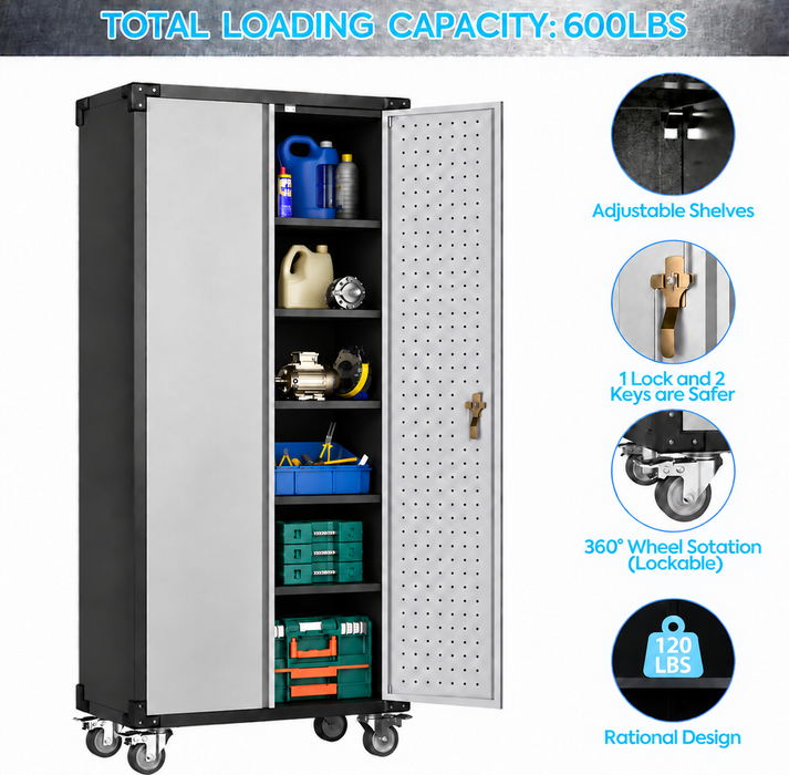 SteelMax Tall Utility Tools Storage Cabinet with wheels Grey