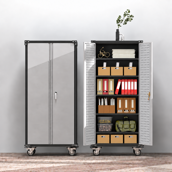 SteelMax Tall Utility Tools Storage Cabinet with wheels Grey