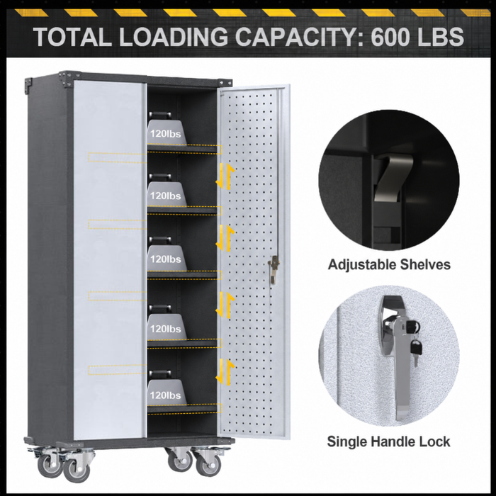 SteelMax Tall Utility Tools Storage Cabinet with wheels Grey