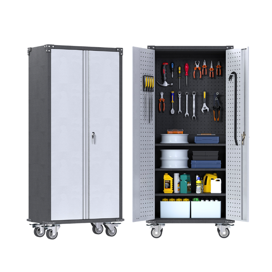 SteelMax Tall Utility Tools Storage Cabinet with DIY Tools and Wheels ...