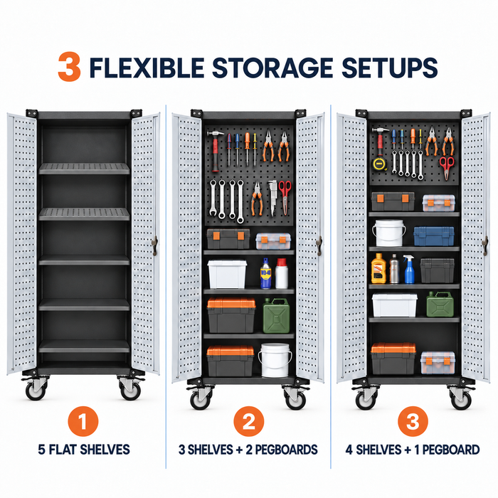 SteelMax Tall Utility Tools Storage Cabinet with wheels Grey