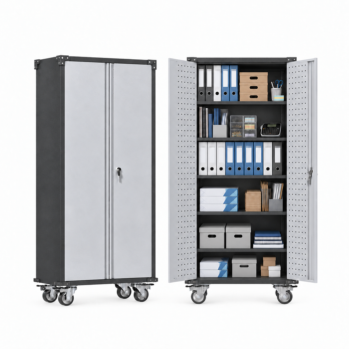 SteelMax Tall Utility Tools Storage Cabinet with wheels Grey