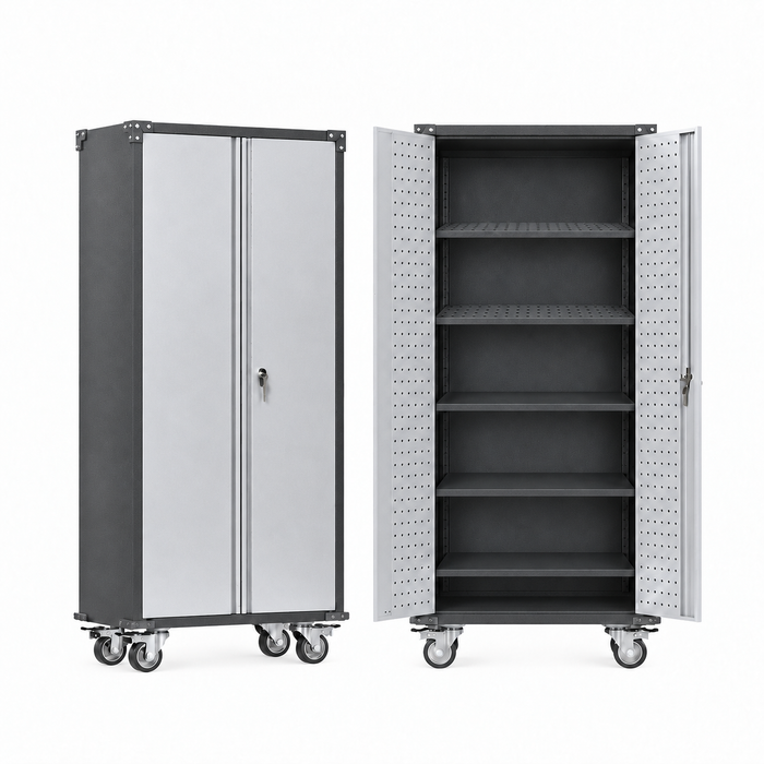 SteelMax Tall Utility Tools Storage Cabinet with wheels Grey