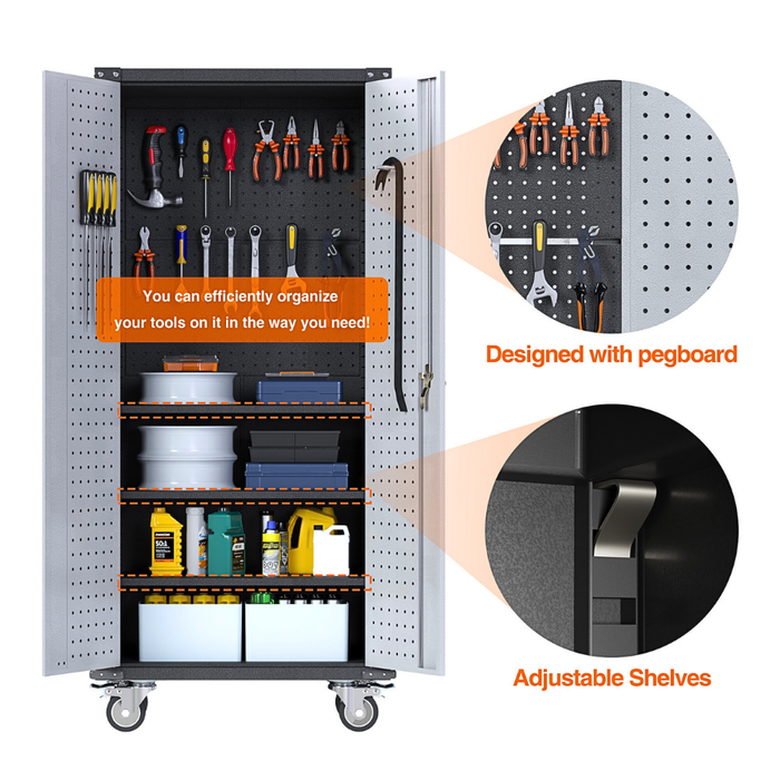 SteelMax Tall Utility Tools Storage Cabinet with DIY Tools and Wheels