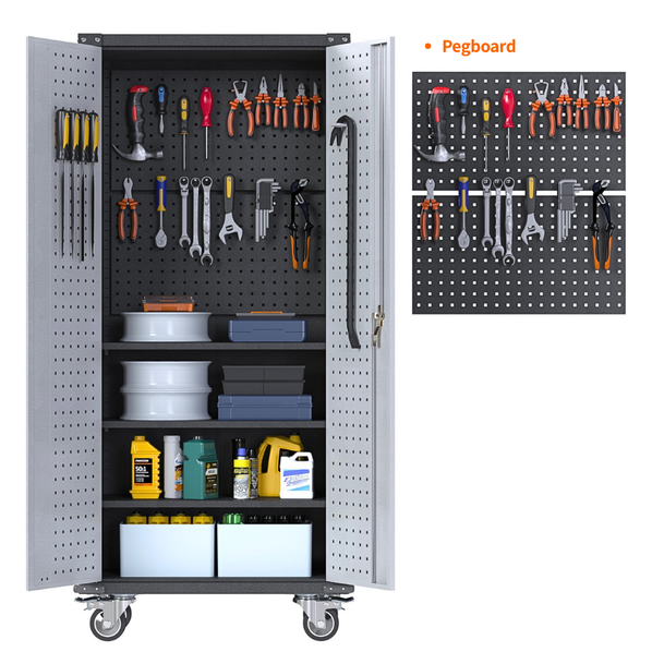 SteelMax Tall Utility Tools Storage Cabinet with wheels Grey