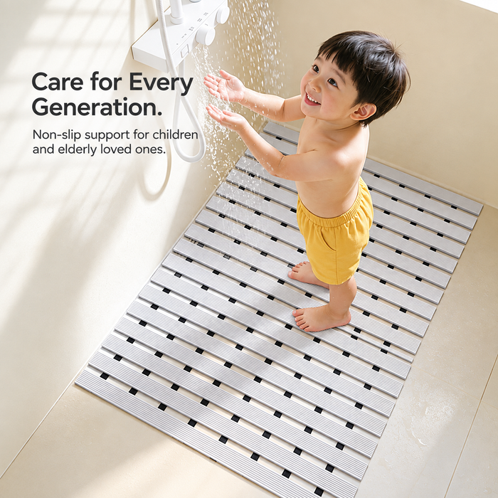 Non Slip Bathroom Floor Mat Beige (Raised-Ridged rubber backing)