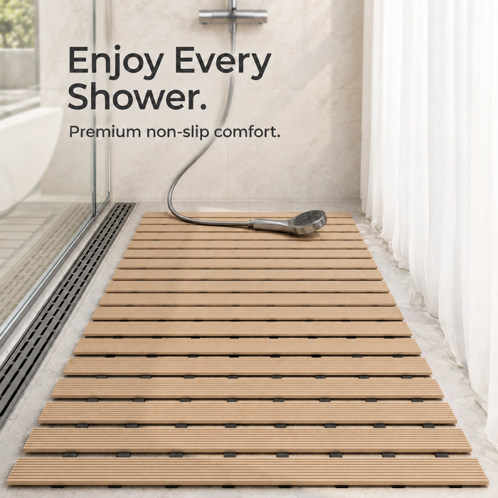 Non Slip Bathroom Floor Mat Beige (Raised-Ridged rubber backing)