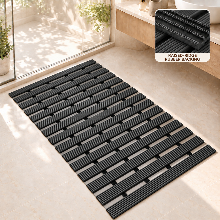 Non Slip Bathroom Floor Mat Black (Raised-Ridged rubber backing)