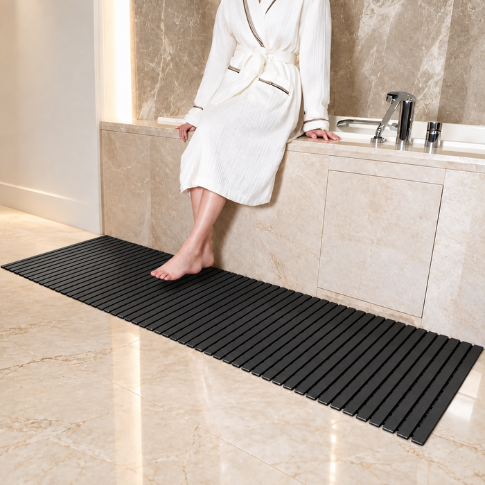 Non Slip Bathroom Floor Mat Black (Raised-Ridged rubber backing)