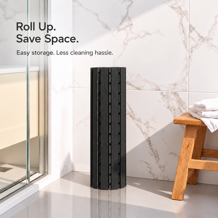 Non Slip Bathroom Floor Mat Black (Raised-Ridged rubber backing)