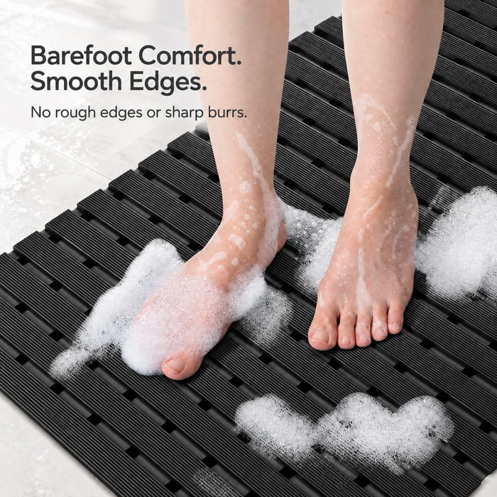 Non Slip Bathroom Floor Mat Black (Raised-Ridged rubber backing)