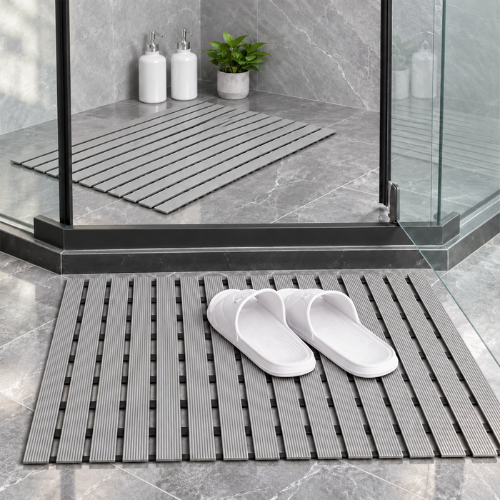 Non Slip Bathroom Floor Mat Beige (Raised-Ridged rubber backing)