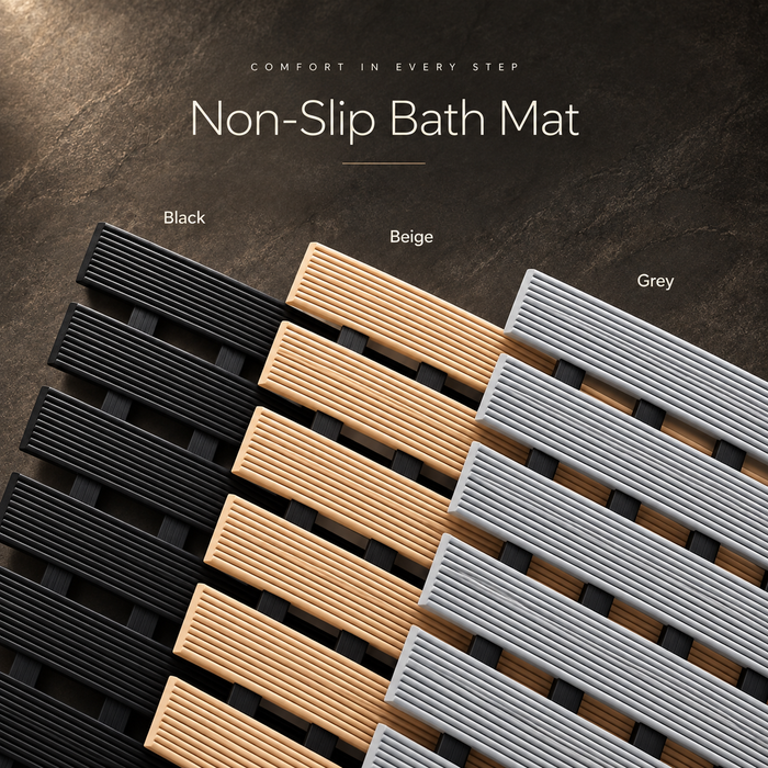 Non Slip Bathroom Floor Mat Black (Raised-Ridged rubber backing)