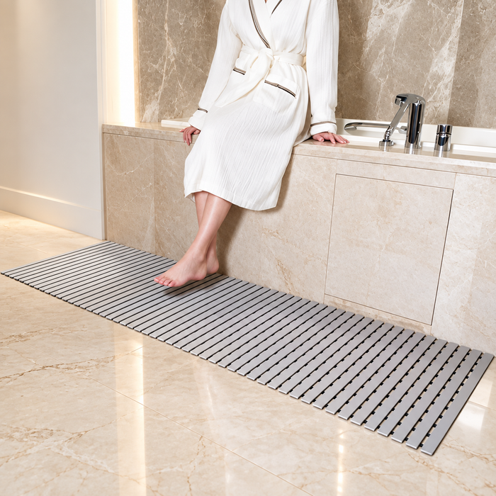 Non Slip Bathroom Floor Mat Grey (Raised-Ridged rubber backing)