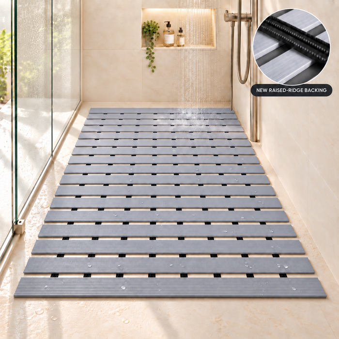 Non Slip Bathroom Floor Mat Grey (Raised-Ridged rubber backing)