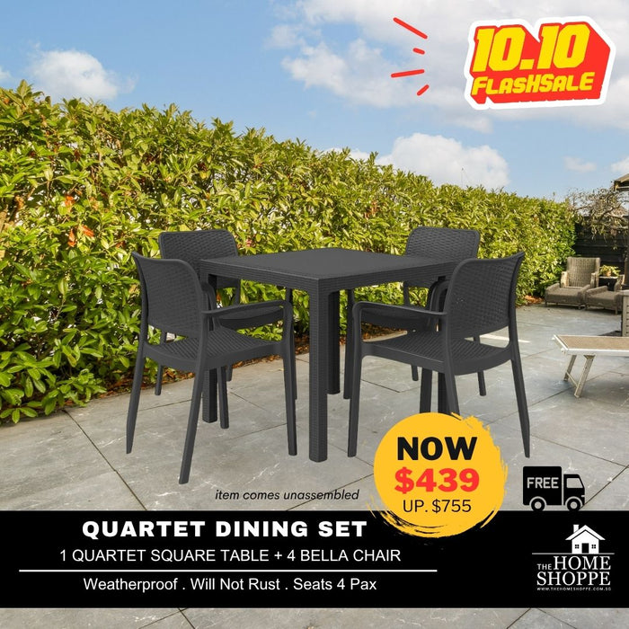 Quartet Square Dining Table + 4 Bella Chair (Free Delivery)