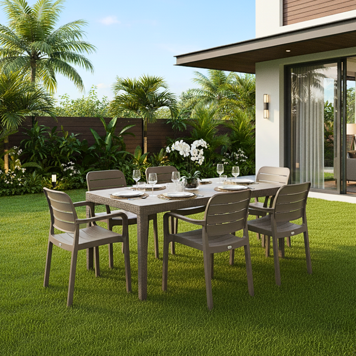 Girona Outdoor Long Dining Table Cappuccino