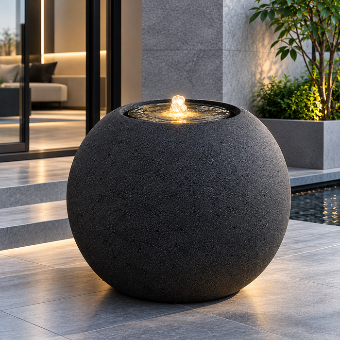 Maicao Round Water Fountain Granite Grey | Black Stone (3 Sizes)