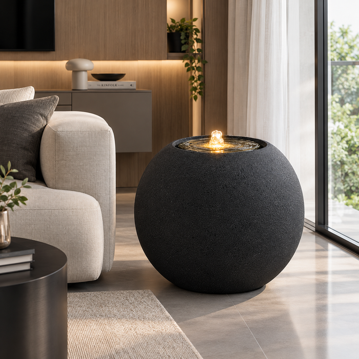 Maicao Round Water Fountain Granite Grey | Black Stone (3 Sizes)