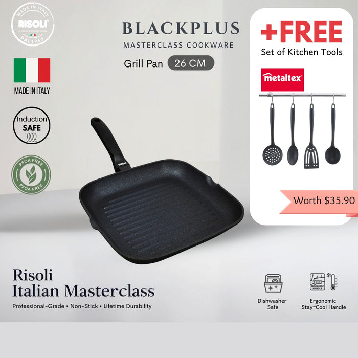 Blackplus Grill Pan 26cm Black Handle + FREE Kitchen Tools set