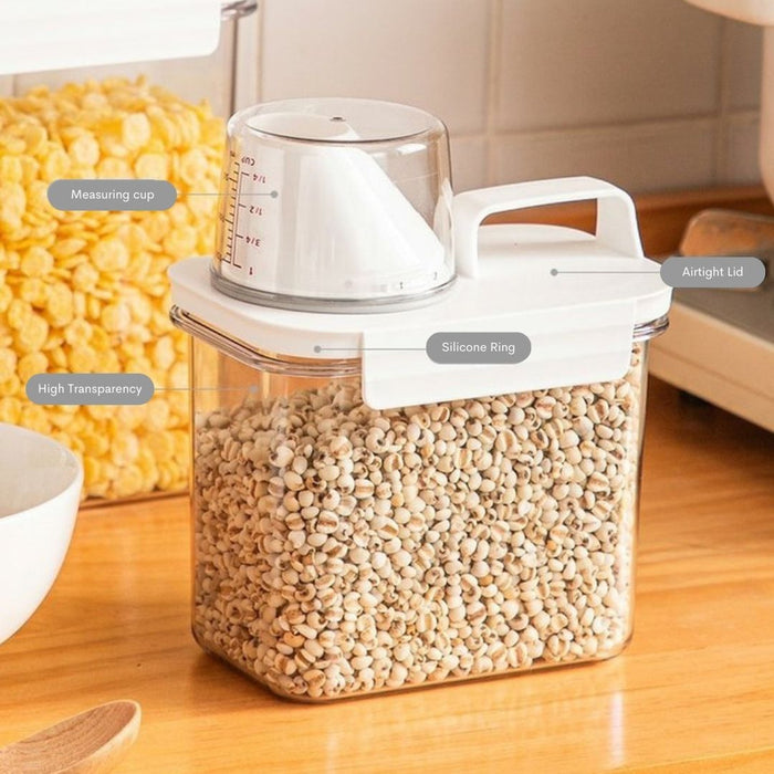 Airtight Food Grains Cereal Container with Measuring Cup