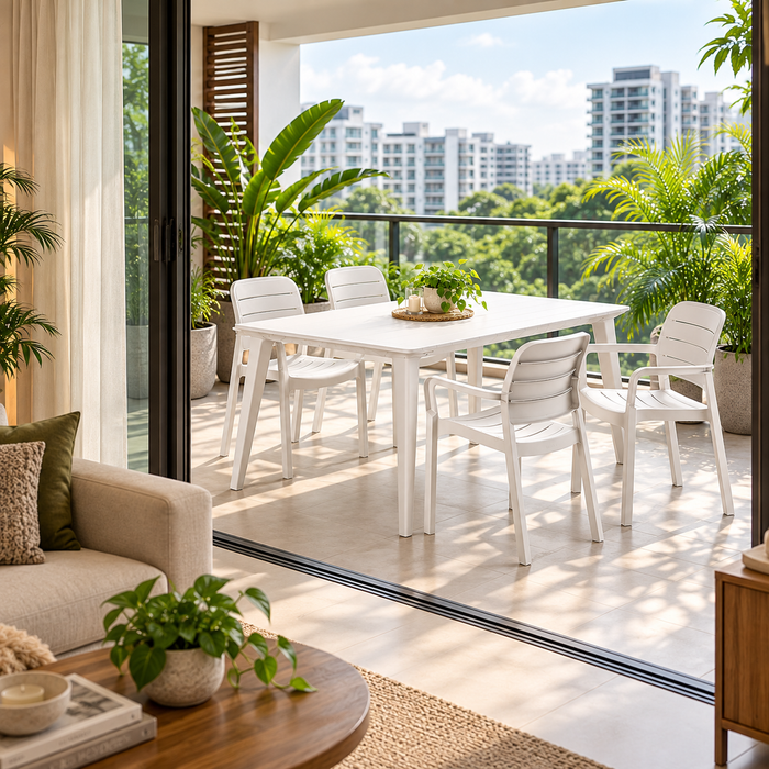 Lima Outdoor Dining Table 160cm + 4 Tisara Chair Set White
