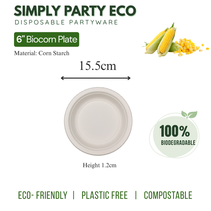 ECO Corn Starch: Plates 6" Disposable 100% Biodegradable - 20pcs