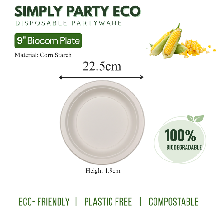 ECO Corn Starch: Plates 9" Disposable 100% Biodegradable - 20pcs