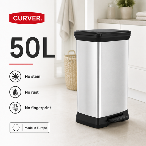 Curver Deco Pedal Waste Bin Rectangle 50L Soft Closing Trash Bin — The Home Shoppe