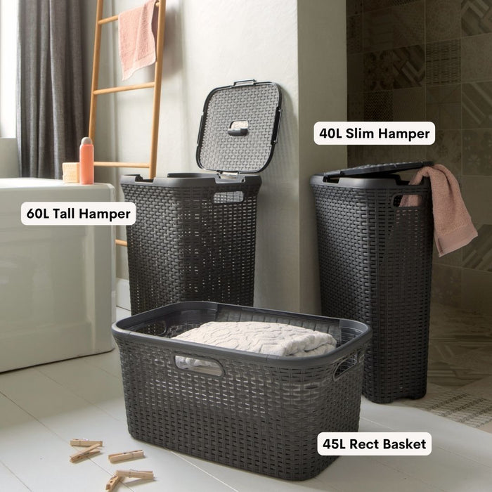 Rattan Style Rect Laundry Basket 45L