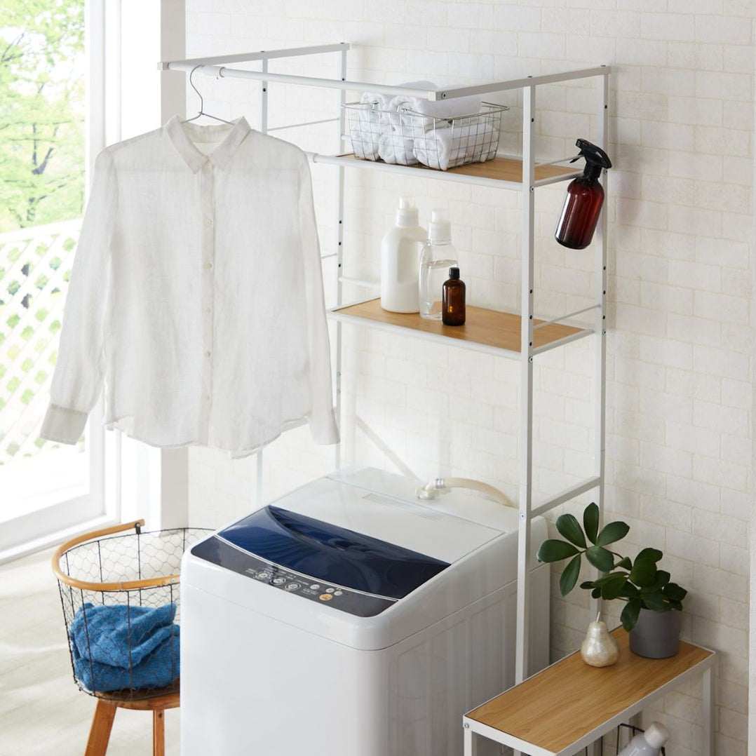 HEIAN SHINDO Adjustable Laundry Washing Machine Rack Wood HSR-5WH White ...