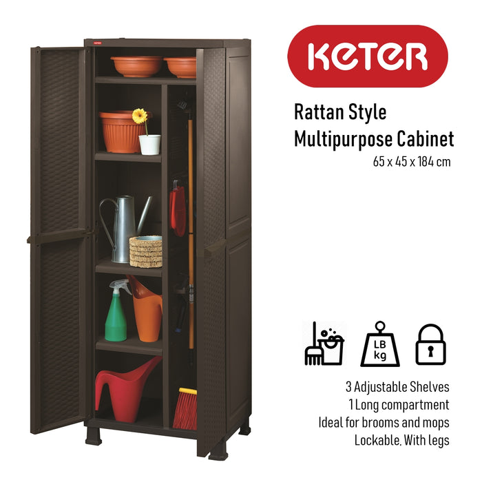 (Bundle set) Keter Rattan Tall Multipurpose Cabinet + Rattan Base Cabinet with Legs