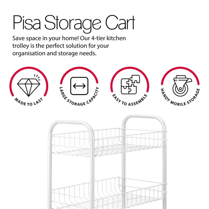 Pisa Rolling Cart White 4 tier