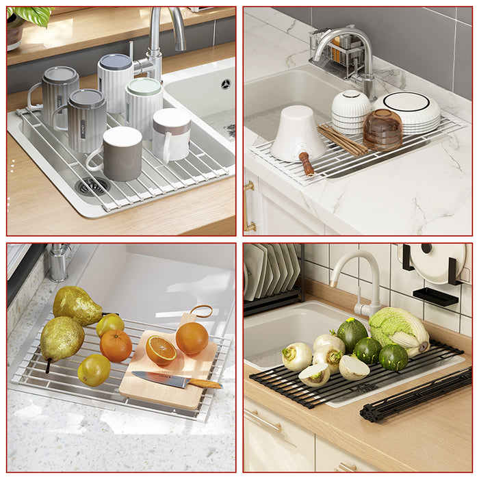 Roll Up Dish Drying Rack Kitchen Counter Top Rust Resistant Mat