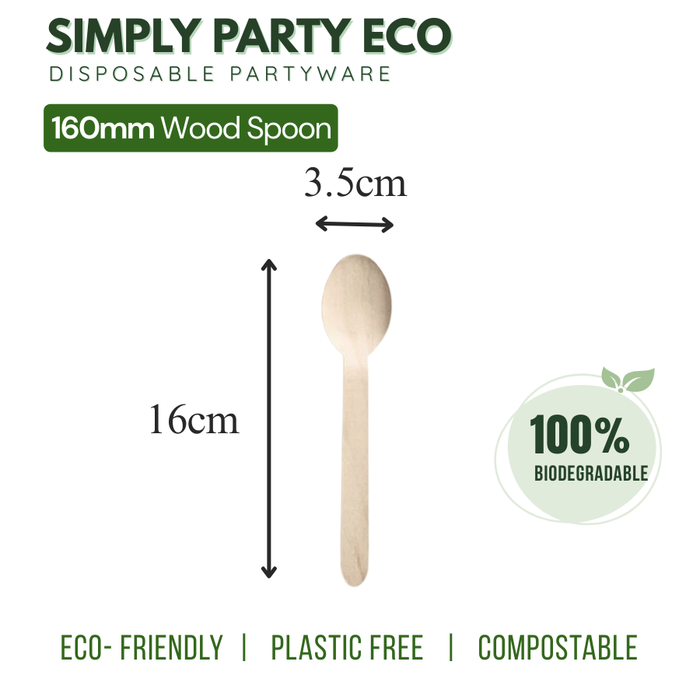 ECO Sugarcane: Wooden Spoon 16cm Disposable 100% Biodegradable - 25pcs