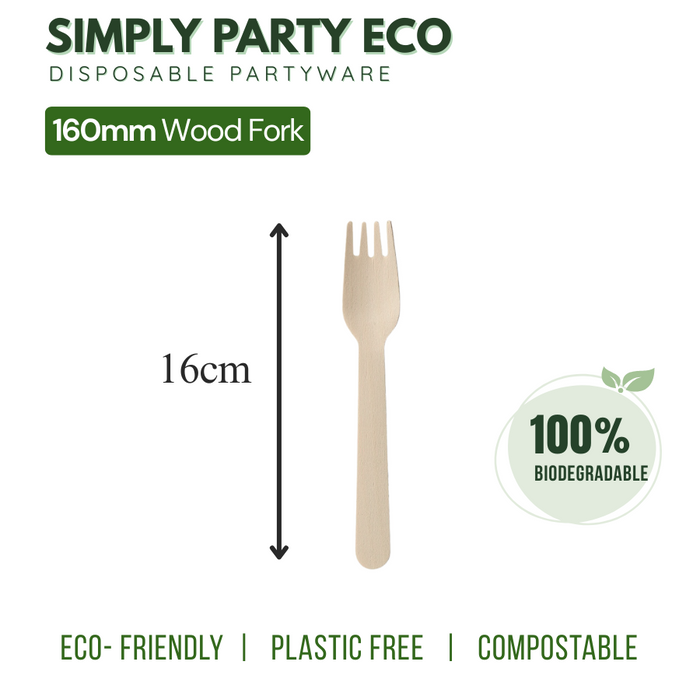 ECO Sugarcane: Wooden Fork 16cm Disposable 100% Biodegradable - 25pcs