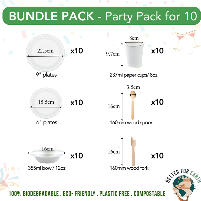 ECO Sugarcane: BUNDLE PACK for 10 PAX - Disposable Sugarcane 100% Biodegradable