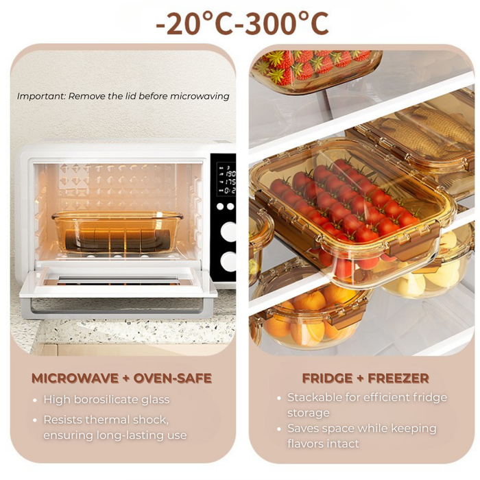 SOLA Amber 2 Divider Rectangle Glass Lock Food Container